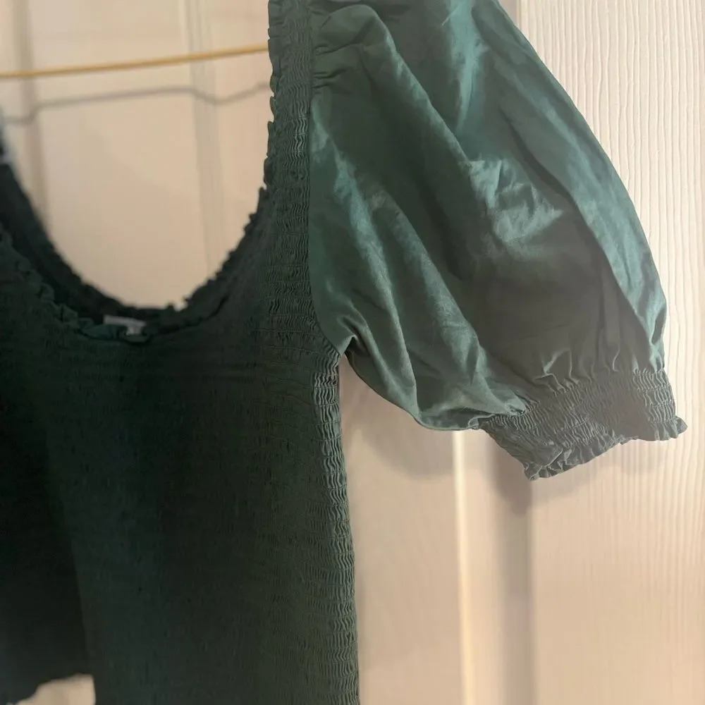 Hill House Dark Green Puff Sleeve Blouse NWOT